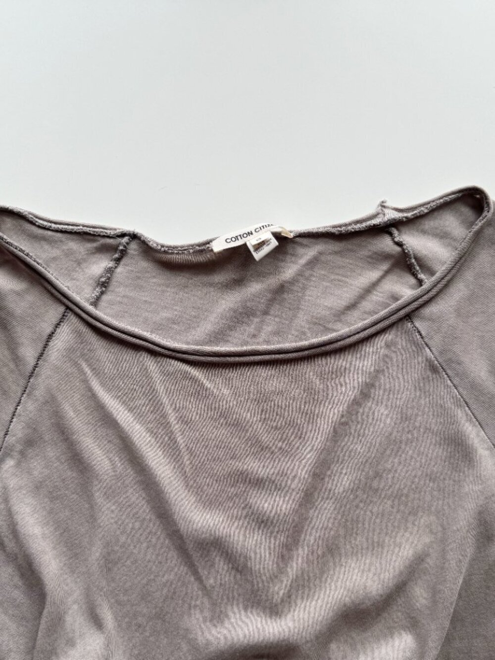 COTTON CITIZEN Vintage Taupe Grey Cotton Scoop Neck Raglan T-Shirt Top, Size S - Picture 8 of 11